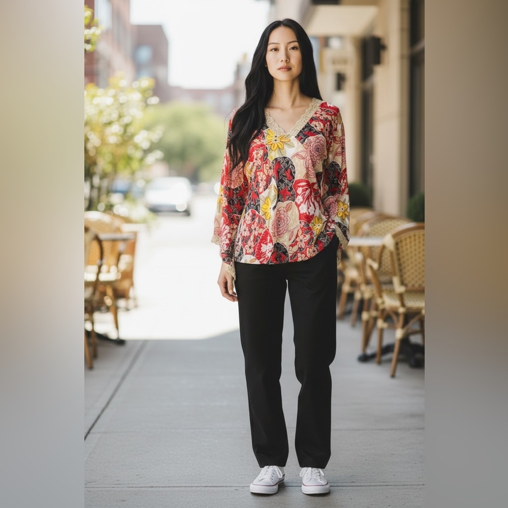 Miss Me Kimono Style Sleeve Floral Top S